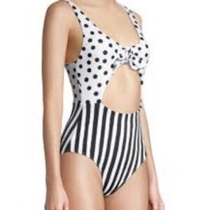 NO BOUNDARIES Polkadot striped front cut out cheeky one piece swimsuit-small